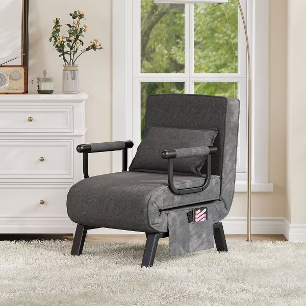 TYBOATLE Convertible Chair Bed Sleeper for Adults with 5-Position Adjustable Backrest & Pillow, Comfy Single Futon Sofa Bed for Apartment Office, Gray