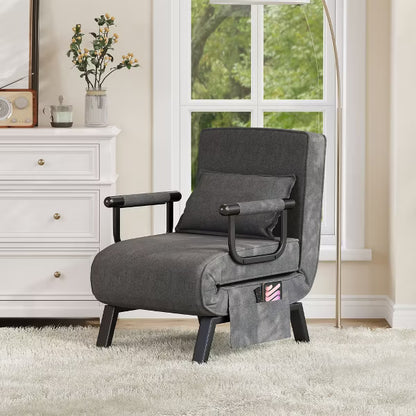 TYBOATLE Convertible Chair Bed Sleeper for Adults with 5-Position Adjustable Backrest & Pillow, Comfy Single Futon Sofa Bed for Apartment Office, Gray