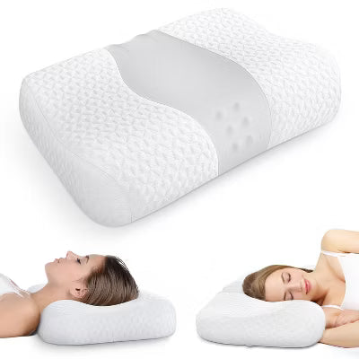 Heycuzi Orthopedic Contour Neck Pillow with Odorless Memory Foam - Perfect for All Sleeping Positions