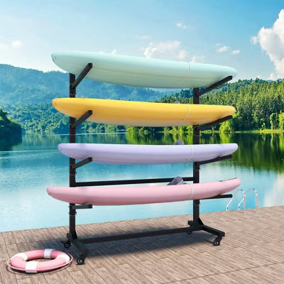 Munora - Heavy Duty 400lbs Kayak Storage Rack with Wheels - 79.92"H Freestanding Holder for Kayaks, Canoes, SUP