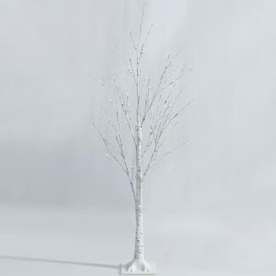 Resenkos 6-Ft Pre-Lit White Birch Twig Tree with LED Lights for Holidays - White