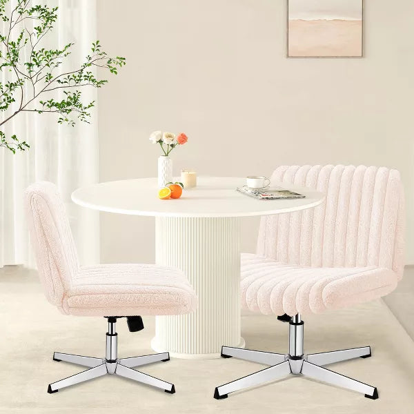 KERDOM Fluffy Fur Office Chair,Adjustable Swivel Desk Chair, Height Adjustable,Soft Comfy Seat,for Bedroom Vanity Home Office, No Wheels,Pink