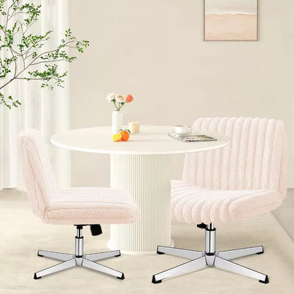 KERDOM Fluffy Fur Office Chair,Adjustable Swivel Desk Chair, Height Adjustable,Soft Comfy Seat,for Bedroom Vanity Home Office, No Wheels,Pink