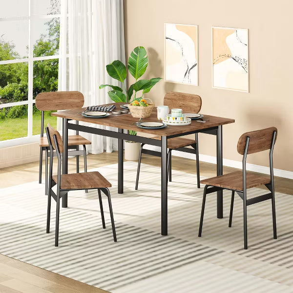 Hooseng 4-Piece Dining Table Set for 4, Kitchen Table with 1 Upholstered Bench & 2 Chairs, Space-Saving Kitchen Table and Chairs Set for Apartment