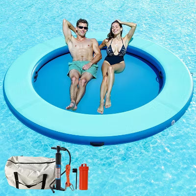 AMERLIFE Inflatable Water Hammock Float with Soft Ladder, Cup Holders and Mesh Bed