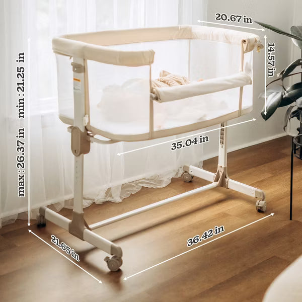 Fodoss Baby Bassinets Bedside Sleeper with Wheels, 7 Height Adjustable, Beige