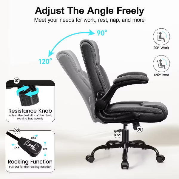 KERDOM Leather Office Chair, Big and Tall Office Chair 400LBS Wide Seat, Black