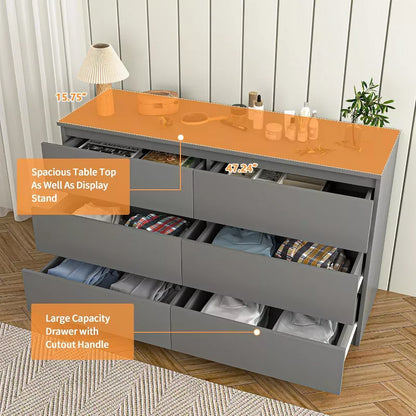 CIPACHO Modern Grey 6 Drawer Double Dresser Roomy Storage Chest Ideal for Bedroom Closet Living Room to Organize Clutter and Enhance Home Elegance