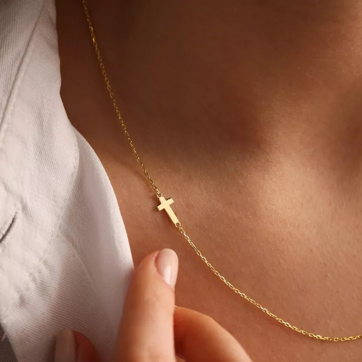 Turandoss Dainty Gold Cross Necklaces for Women Trendy, Sideway Choker Necklace, Gold Jewelry for Women, Birthday Gifts for Her, 14+2.5In Gold