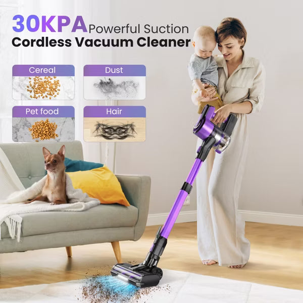 POWEART V870 Cordless Stick Vacuum, 30Kpa Powerful, 350W Motor, 8-in-1 Lightweight, 45 Min Runtime for Pet Hair, Hardfloor, Carpet
