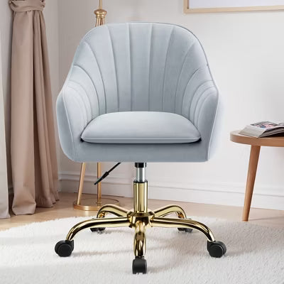 KERDOM Velvet Desk Chair for Home Office, Soft Height Adjustable 360 Swivel Computer Chair, Gray