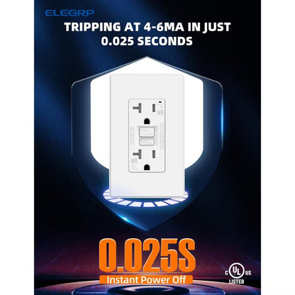 ELEGRP GFCI Outlet Self-Test, 20 Amp 125V Weather Resistant Duplex wall outlet, Wall Plate included, UL Listed, Matte White 1PC