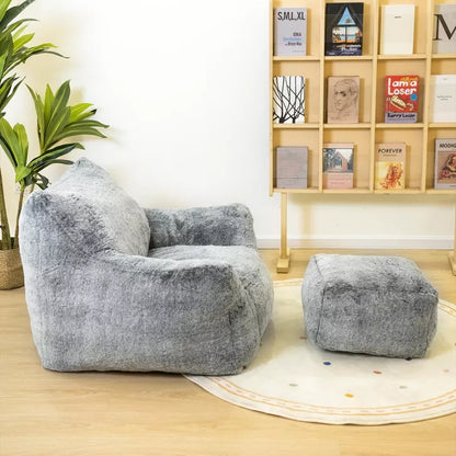 Hooseng Bean Bag Sofa with Tufted Soft Stuffed Filling, Fluffy and Lazy Sofa with Footstool, Comfy Cozy BeanBag Chairs