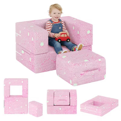 Hooseng Toddler Couch, 3 in 1 Glow Modular Kids Play Couch Sofa, Toddler Fold Out Couch for Playroom, Convertible Play Foam Couch for Boys & Girls
