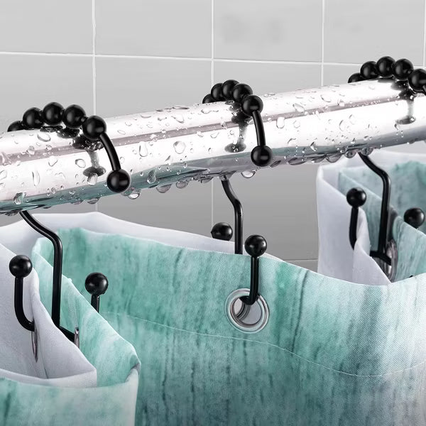 Shower Curtain Hooks Rings, Premium Stainless Steel Rustproof Double Glide Shower Hooks for Bathroom Shower Rods Curtains,Set of 12, Black