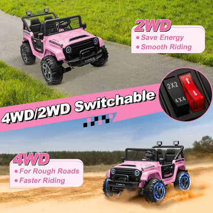 JOYRACER 24V Ride-On Truck for Kids w/ Remote, XL 2-Seater, 4×200W Motors, 4WD/2WD Switch, Bluetooth, Music – Electric Toys Car for Boys Girls