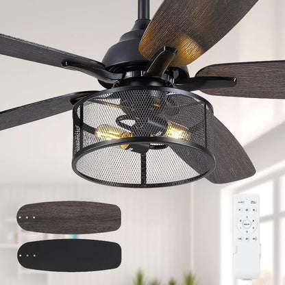Kviflon 48 and 56 Inches Caged Ceiling Fan Chandelier with Light and Remote for Door Porch,Kitchen,Dinning Room
