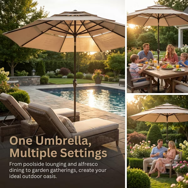 10ft Aluminum 3-Tier Auto-Tilt Outdoor Patio Umbrella – Great Gift for Backyard, Pool, Deck or Market Table – Easy Shade for Dining, Garden Gatherings