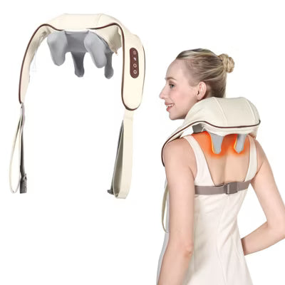 Teendow Neck Massager with Heat Feature, Shoulder Massager, Back Massager, 4 Modes, Muscle Pain Relief for Office, Home & Car, Beige