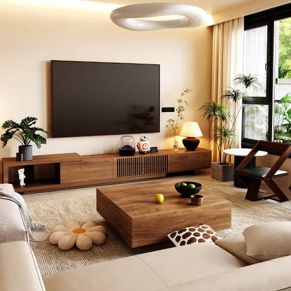 Luck Live 78.54in expandable TV stand with 2 drawers, 2 cabinet doors, one open storage, maximum 120 inches/Walnut color&Modern
