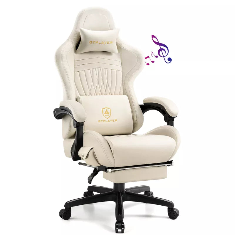 GTPLAYER Pro Gaming Chair with Footrest, Dual Bluetooth 5.1 Speakers PVC Leather Recliner