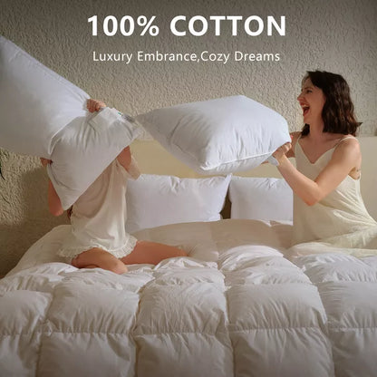 Inhand White Goose Down Feather Pillows Queen Size (Set of 2), Hotel Collection Bed Pillows, Medium Firm Soft Support Pillow with 100% Cotton Fabric