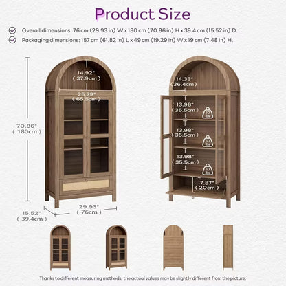 TYBOATLE 71" Tall Arched Pantry Cabinet with Glass Door, Drawer & Anti-Tip Kit – Versatile Storage Cupboard for Kitchen or Dining Room,Wood