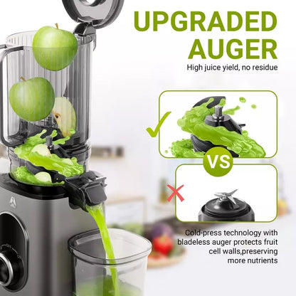 Masticating Juicer, 4.35 inch Cold Press Juicer, 8-stage Spiral 50RPM Slow Masticating for Whole Fruits &Vegetables, BPA Free, Reverse Function