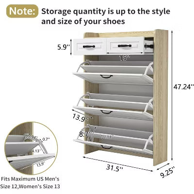 CIPACHO Entryway Hallway Narrow Shoe Cabinet 3 Flip Drawers 2 Top Drawers