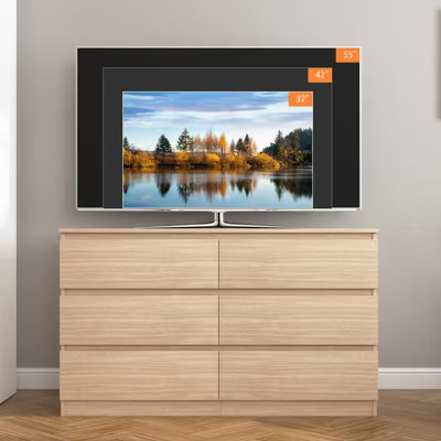 CIPACHO Brown 6 Drawer Double Dresser, Modern Chest of Drawers with Wide Storage for Closet, Bedroom, Living Room