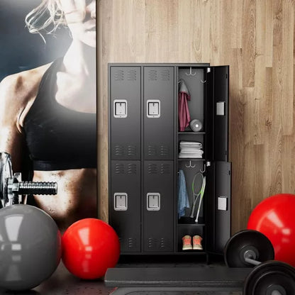 AOBABO Metal Locker for School Office Gym Bedroom,6 Doors Steel Storage Locker Cabinet for Employees,Assembly Required (6 Door-Black)