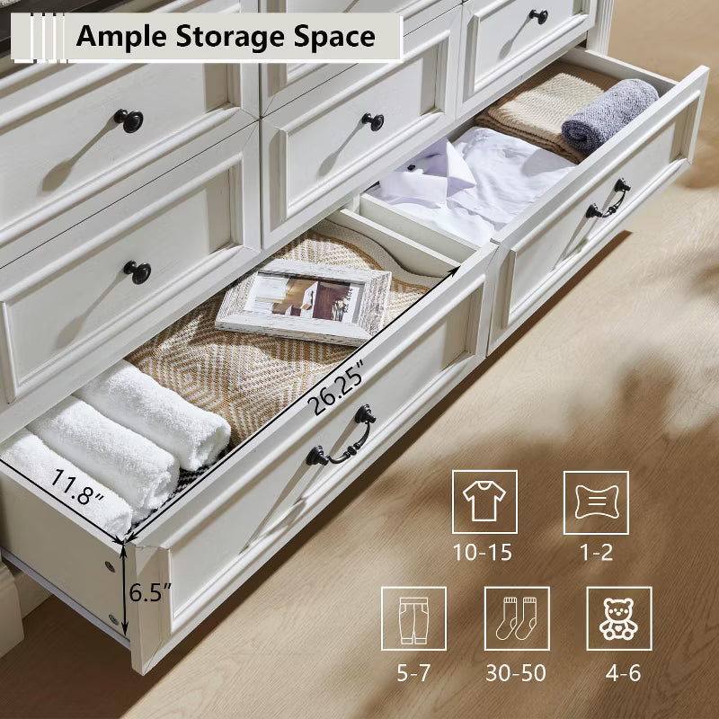 Sincido 8 Drawers Dresser for Bedroom, Farmhouse 61" Wide Tall Dressers w/Roman Column