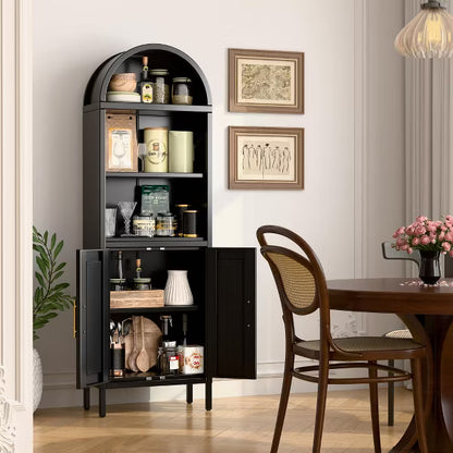SUXXAN Metal Arched Bookshelf, Accent Arch Kitchen Pantry Cabinet With Drawer,Assembly Required