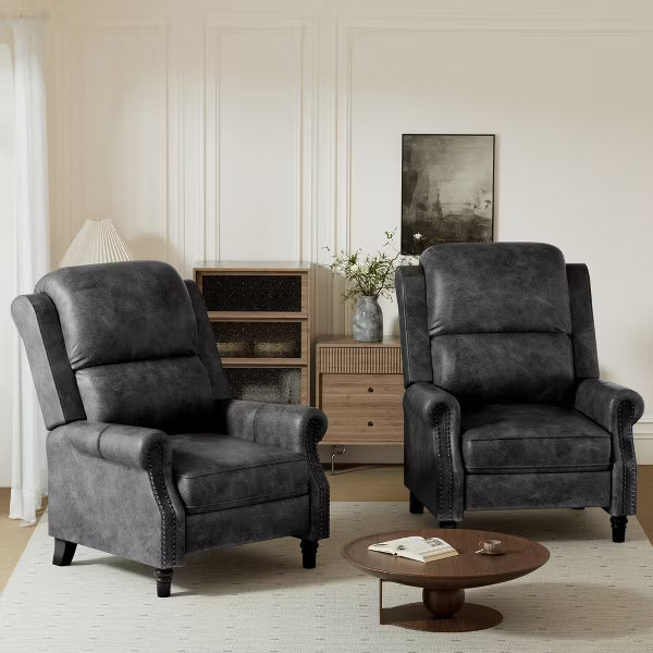 KERDOM Vintage PU Leather Recliner Chair,Adjustable Wingback Reclining Armchair,Ergonomic Single Sofa Chair for Living Room Bedroom,Dark Gray