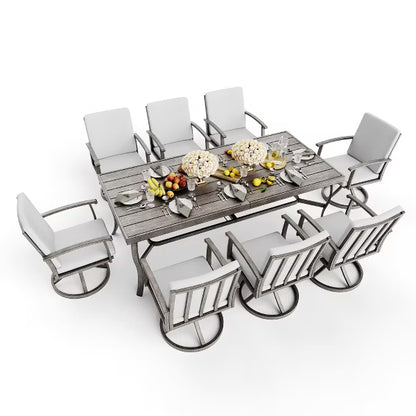 HAPPATIO 9 Piece Aluminum Patio Dining Set, Outdoor Dining Table and Chairs Set