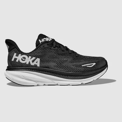 Hoka Women's Clifton 9 Sneaker Running Shoes Black/White, Size 10.5