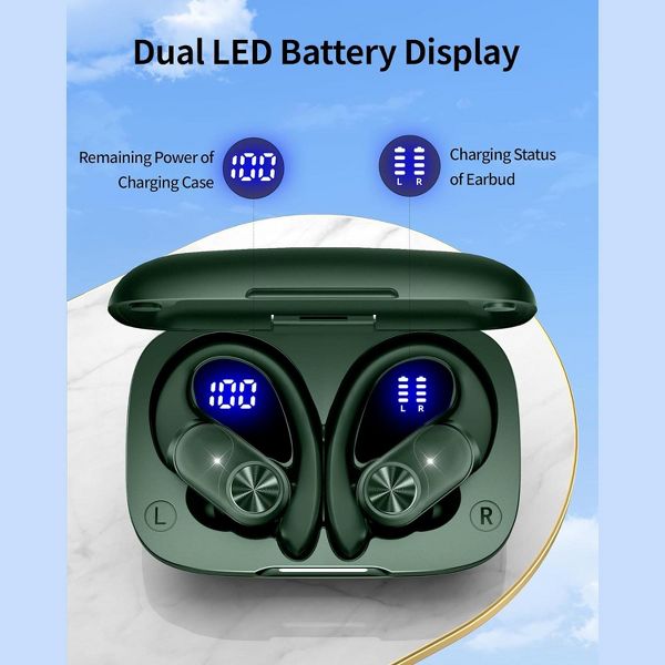 VEAT00L V6 Bluetooth Headphones Wireless Earbuds 88Hrs Playback Sport Ear Buds with Earhook Digital Display Charging Case