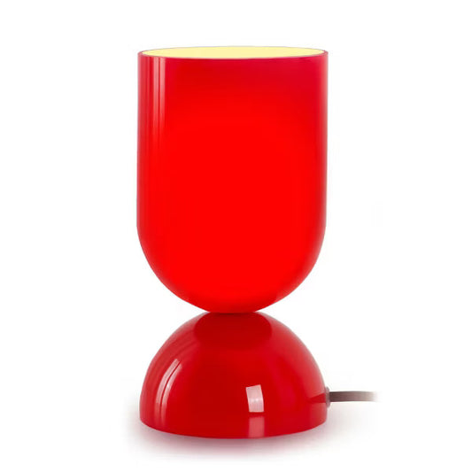 8.9" Modern Cylindrical Glossy Red Glass Table Lamp with Dome Base for Bedside, Living Room, Study, Lounge, Bar Counter, or Coffee Table