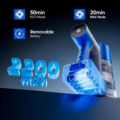 Teendow Cordless Vacuum Cleaner,50KPa Lightweight Stick Vacuum with Water Tank, 300W Brushless Motor,Self-Standing Design,Hardwood Floor Vacuum,Blue