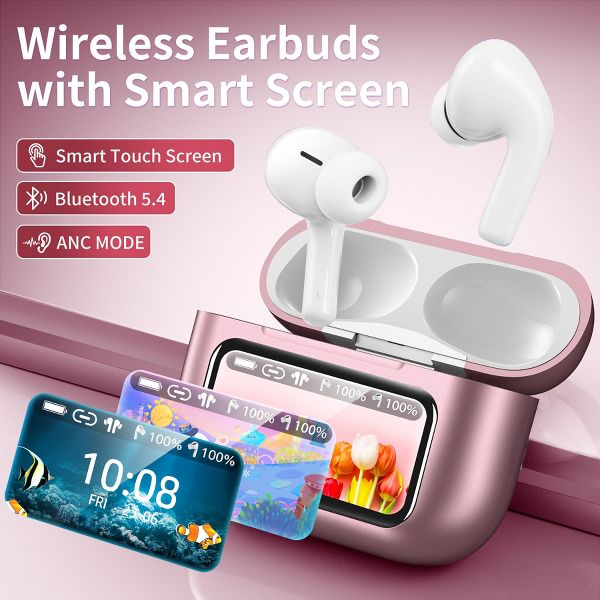 VEAT00L A9 ANC+ENC Earbuds with Smart Touch Screen,Bluetooth 5.4, HiFi Stereo Multiple EQ settings