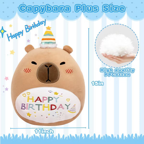 TITQWOP 15" Capybara Soft Plush Stuffed Animal Pillow Cute Capybara Toy Gift for Kids Boys Girls (Birhtday Capybara Plush Pillow)