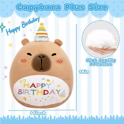 TITQWOP 15" Capybara Soft Plush Stuffed Animal Pillow Cute Capybara Toy Gift for Kids Boys Girls (Birhtday Capybara Plush Pillow)