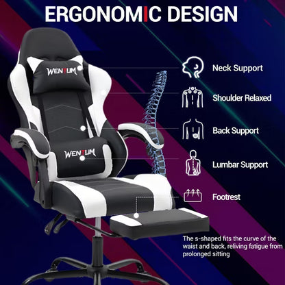 Bosmiller Ergonomic Reclining Gaming Chair with Linkage Armrests & Footrest, Racing Office Chair, PU Leather Computer Desk Chair