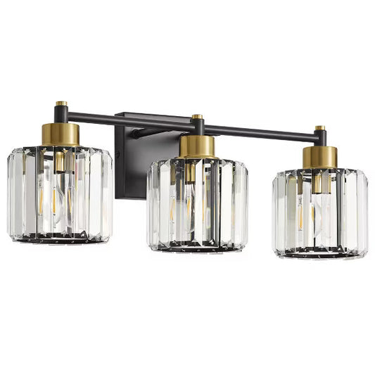 POWLIG 22" 3-Light Vanity Light with Crystal Shades - Modern Dimmable Bathroom Lighting