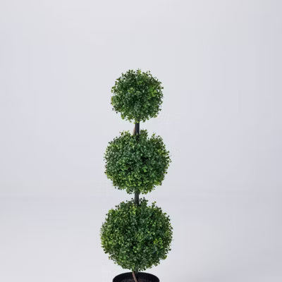 Dr.Planzen Artificial Triple Ball Boxwood Topiary Tree - Faux Potted Plant for Indoor Outdoor Front Porch Decor - UV Resistant Fake Greenery
