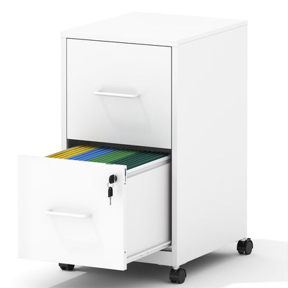 VIYET 25"H 2-Drawer Mobile Lockable File Cabinet,Metal Under-Desk Rolling Cabinet with Wheels,Fits Legal/Letter/A4 for Home Office (White)