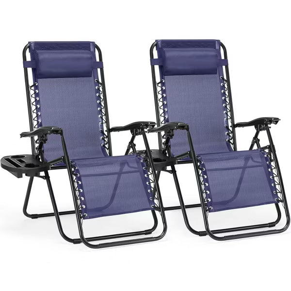 MyDepot Heavy Duty Zero Gravity Chair Set of 2 - Portable Patio Recliner with Cup Holder, Blue