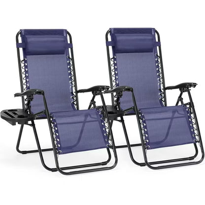 MyDepot Heavy Duty Zero Gravity Chair Set of 2 - Portable Patio Recliner with Cup Holder, Blue