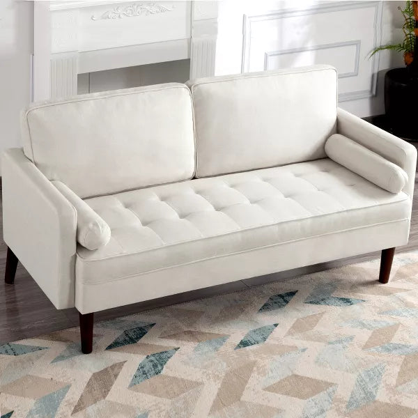 Dexmalle Upholstered Loveseat 2-Seat Sofa Couch for Small Space with Wooden Legs,Beige
