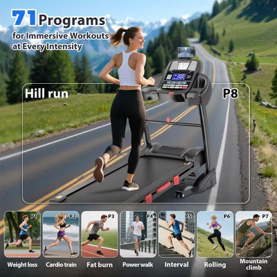 5HP Folding Treadmill w/ 15% Auto Incline for Home w/ 400LB Capacity, Walking Jogging Treadmill w/ Smart APP Control, 71 Programs, 10MPH Treadmill